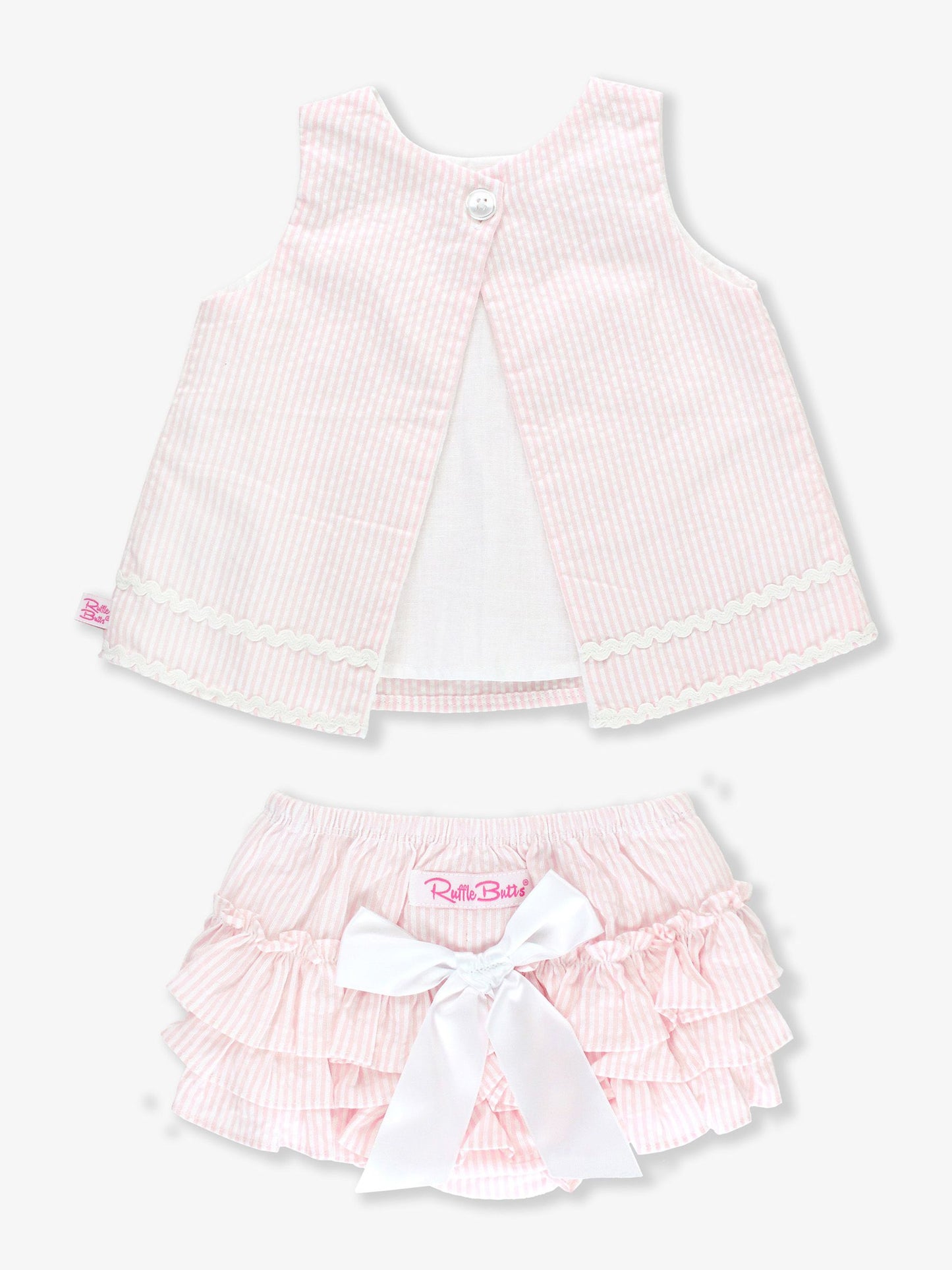 new ruffle butts pink striped open back