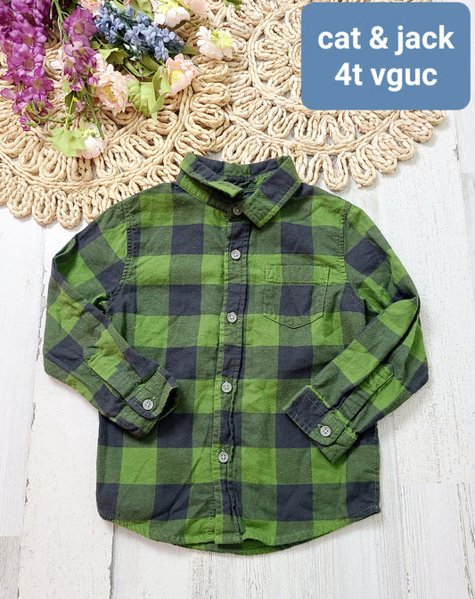 cat and jack green plaid 4t