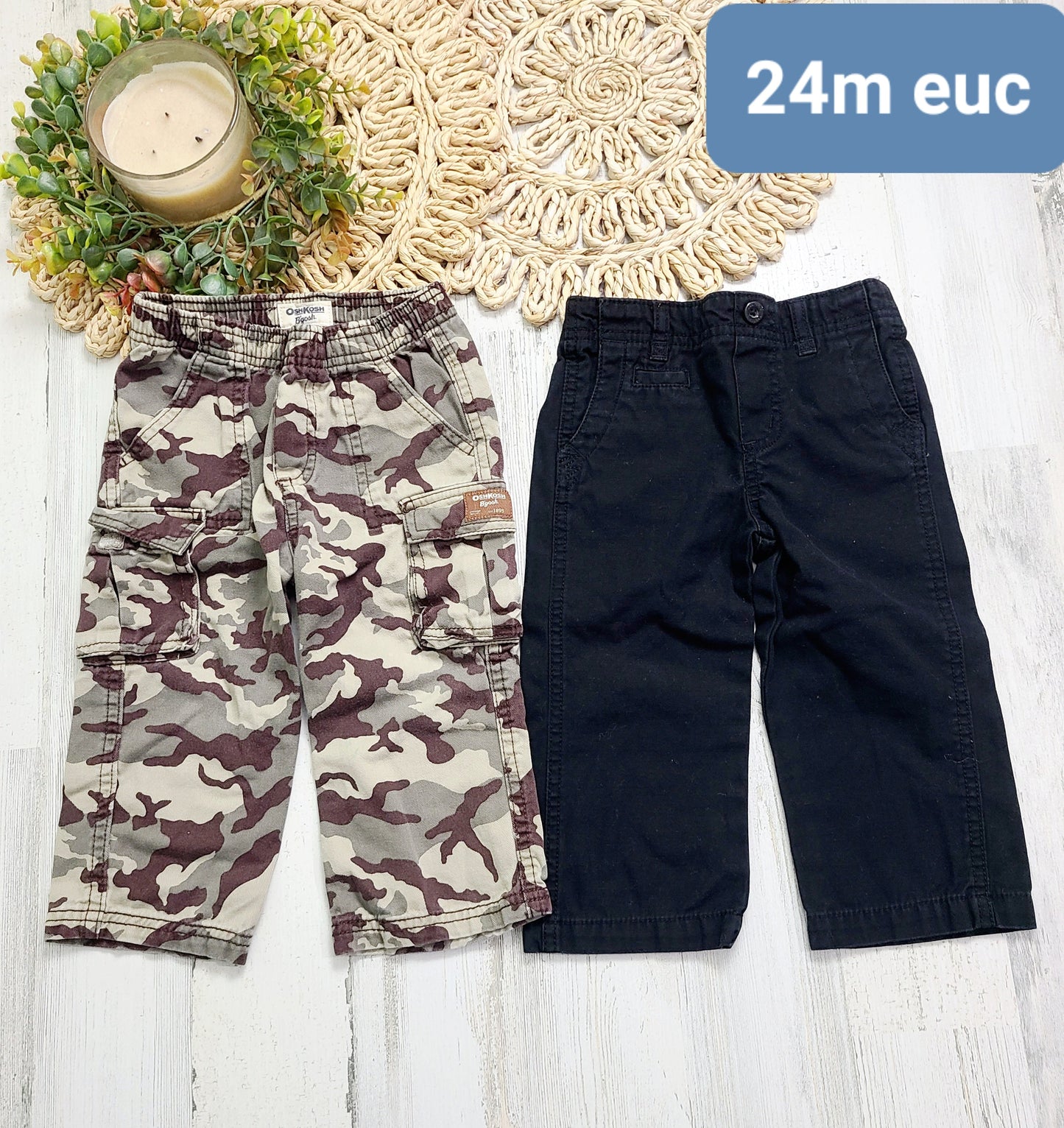 camo and black pants