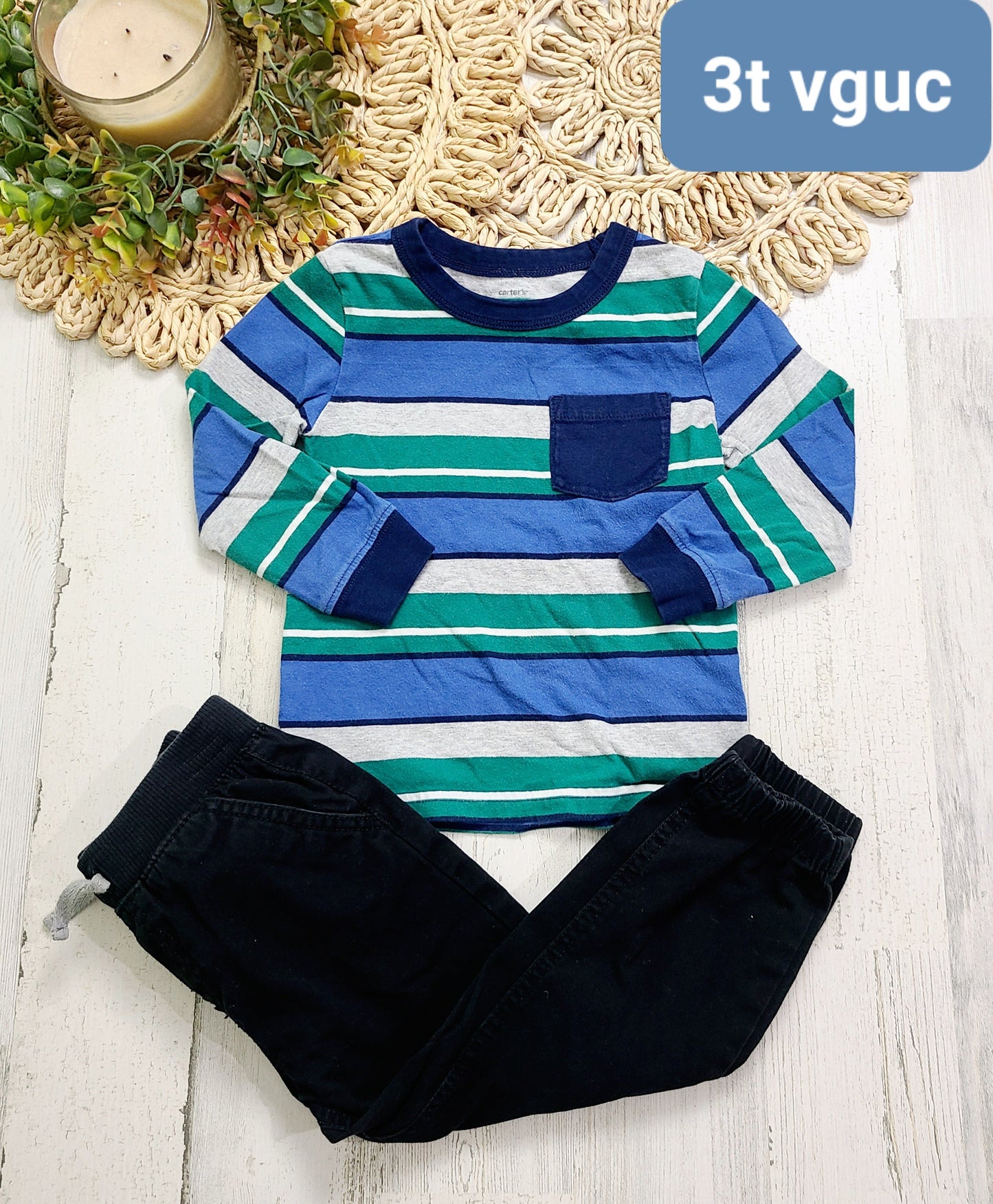 3t striped top black pants