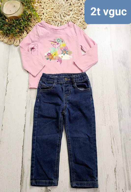 unicorn top and jeans