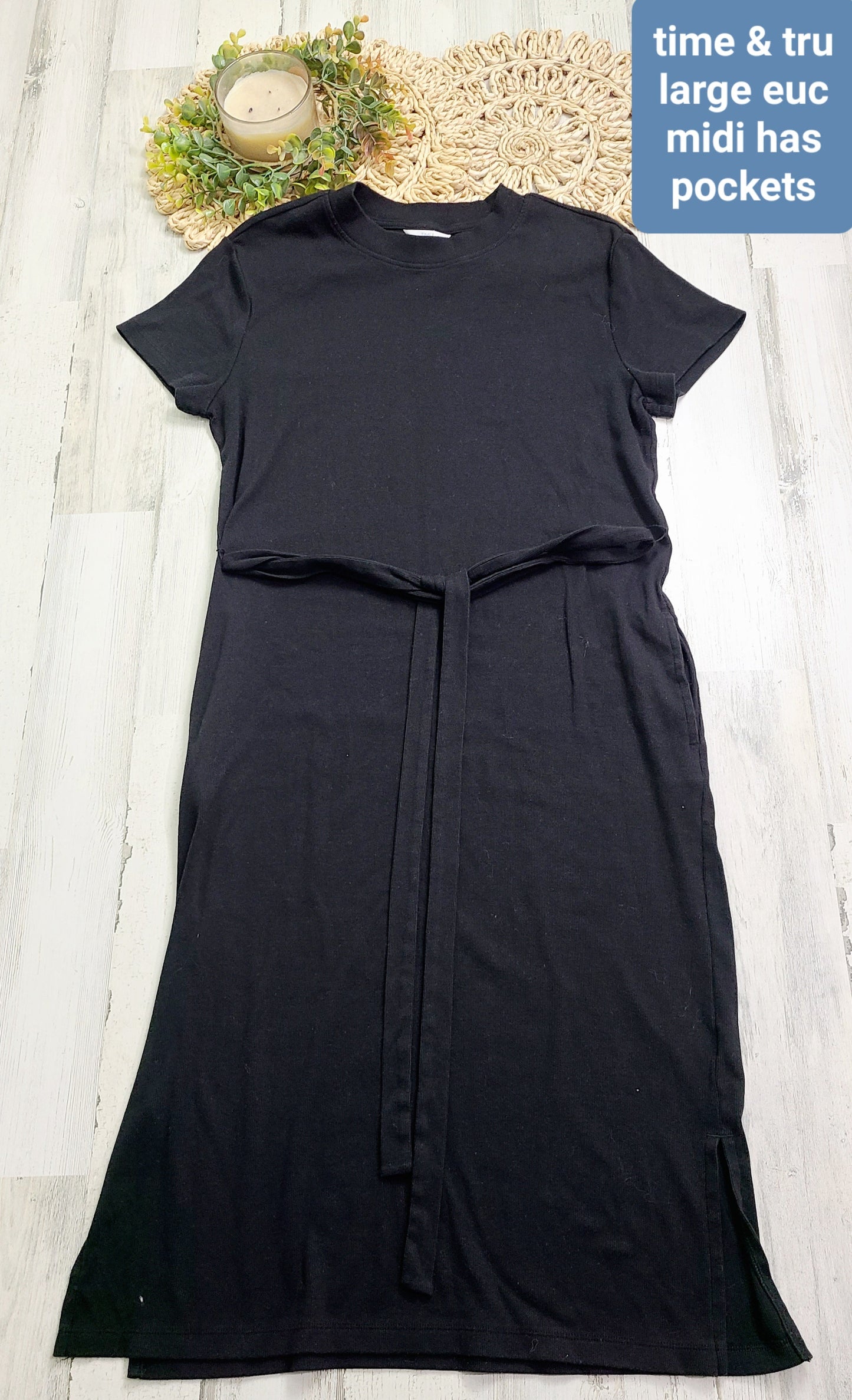 time & tru black midi dress