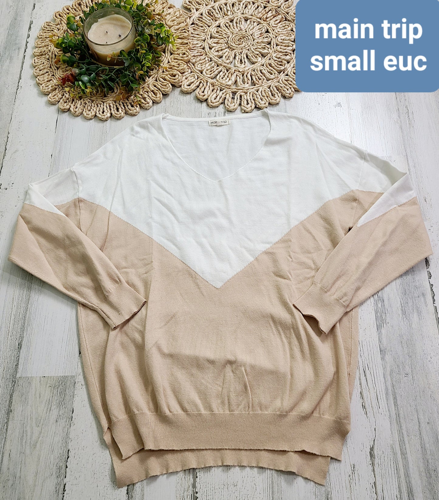 main strip ivory and tan sweater