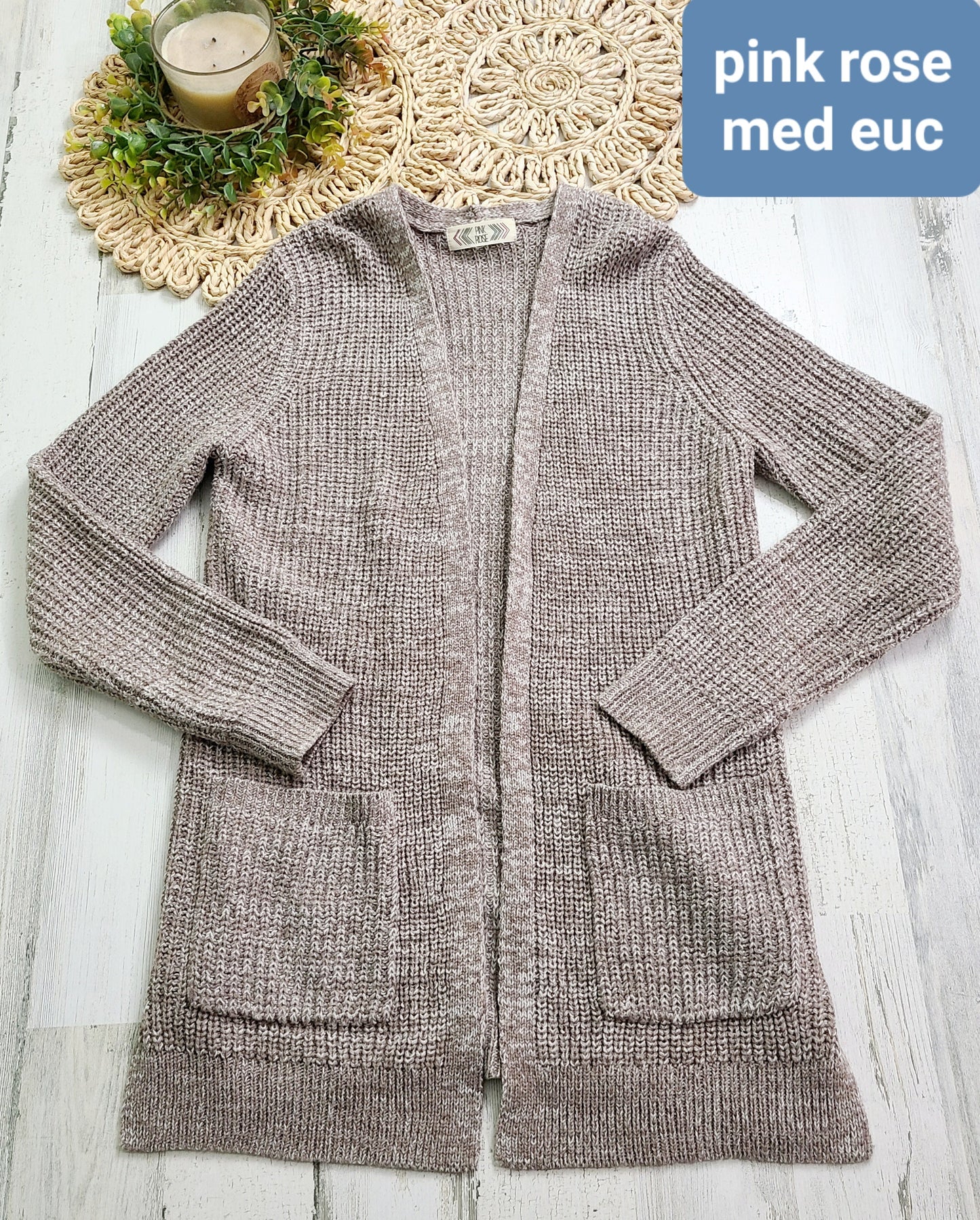 pink rose cardigan tan