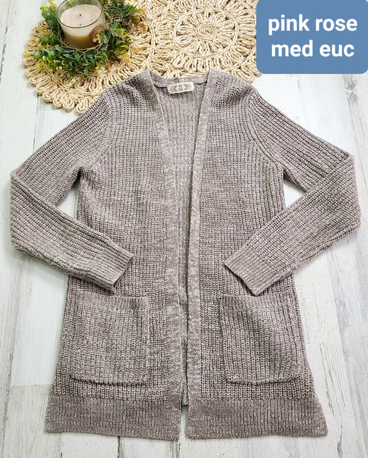 pink rose cardigan tan