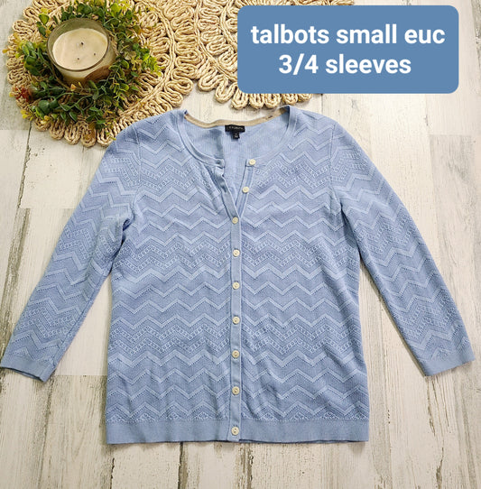 talbots baby blue knit top