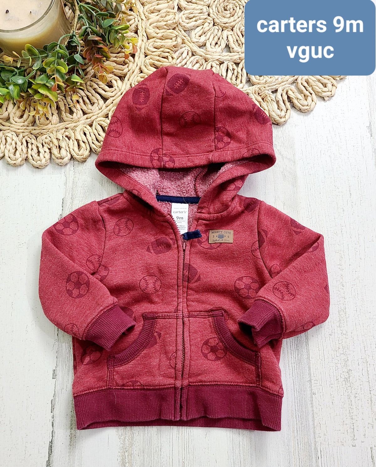 carters red hoodie with balls