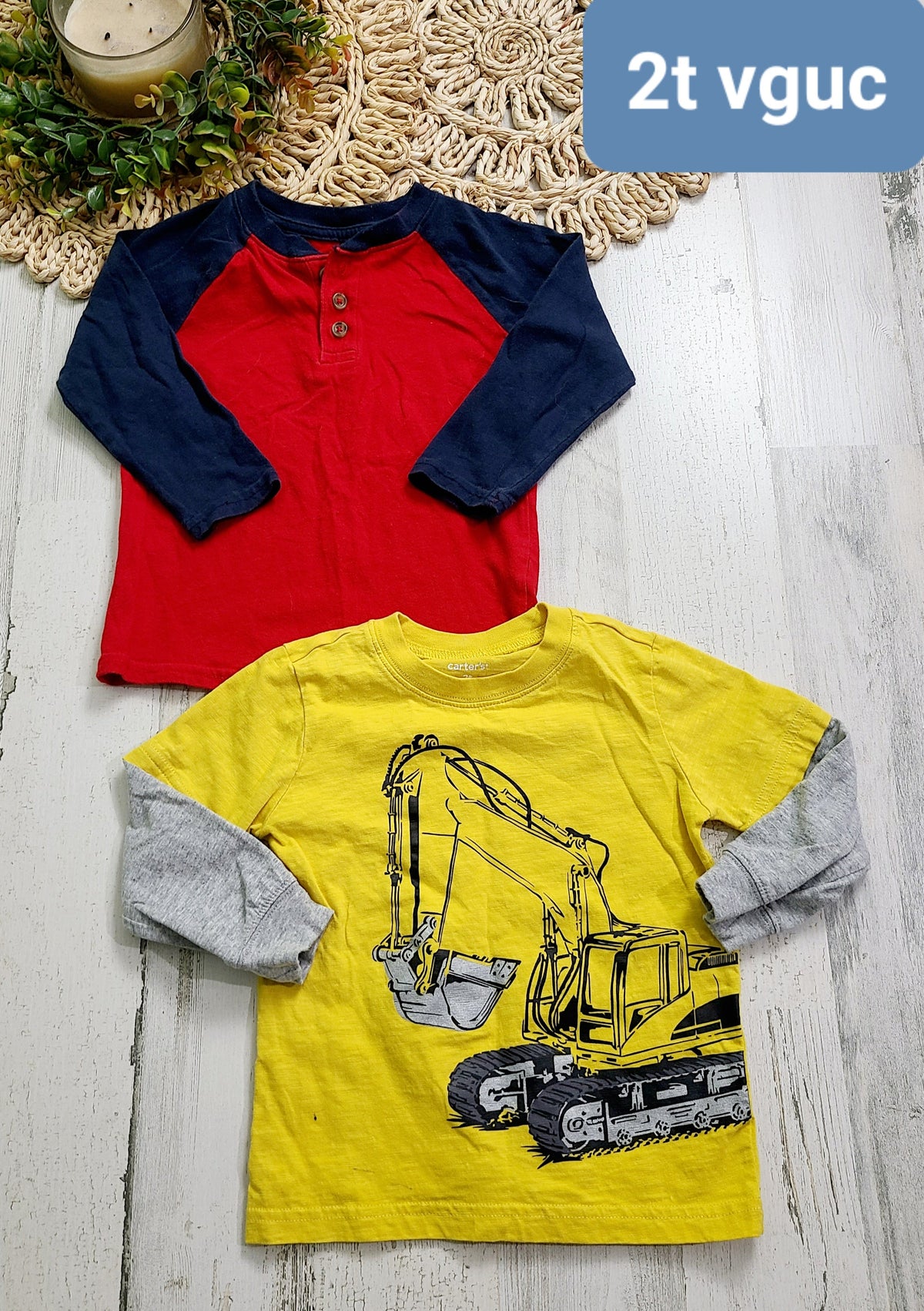 navy sleeves and excavator