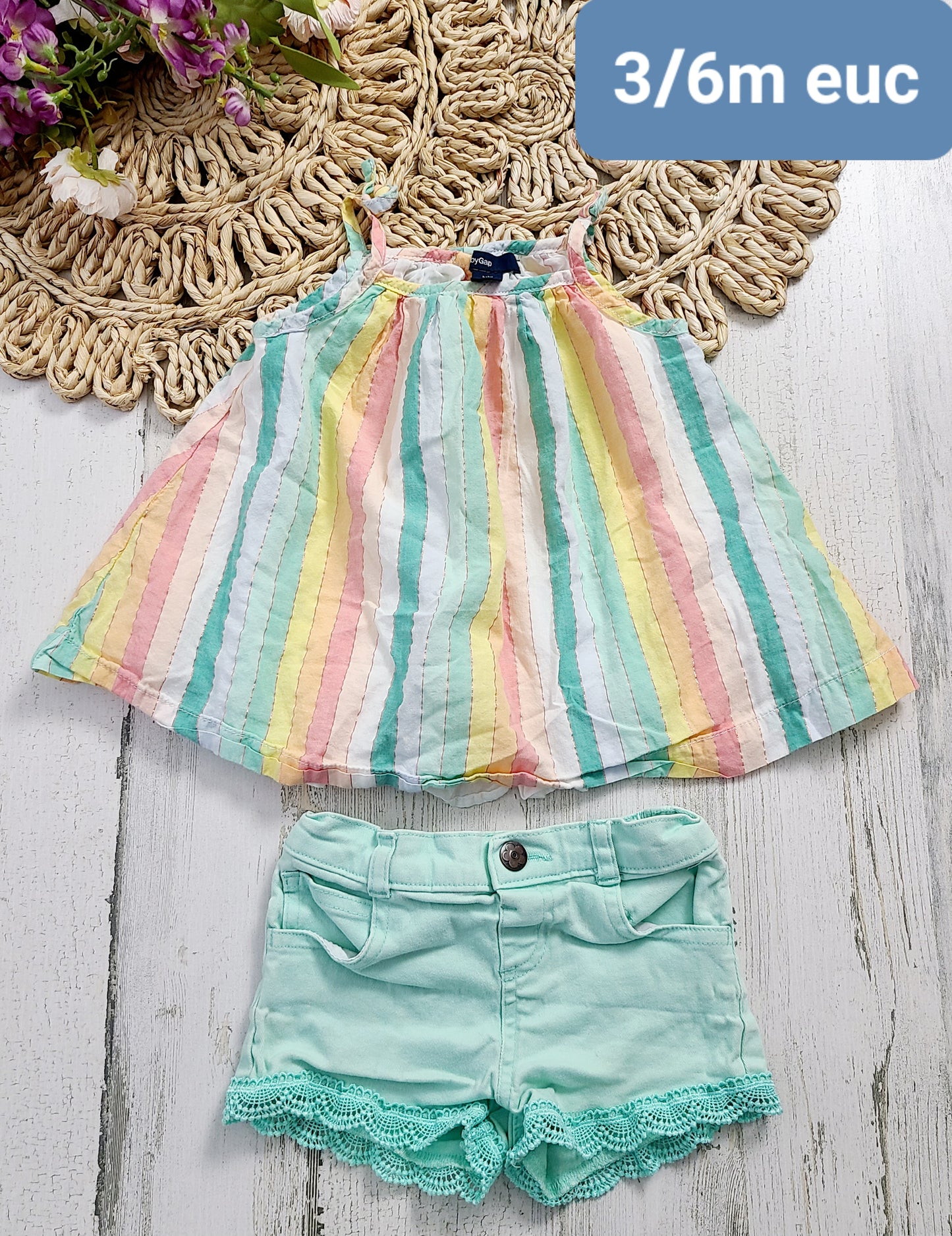 rainbow pastel top and shorts