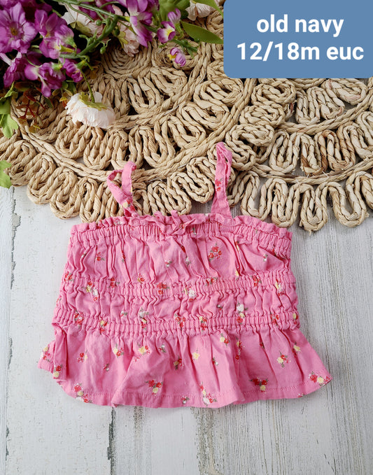 old navy pink smocked girls tank 12/18m