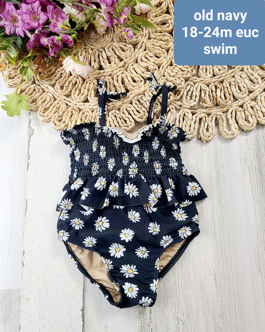 old navy swim daisys black