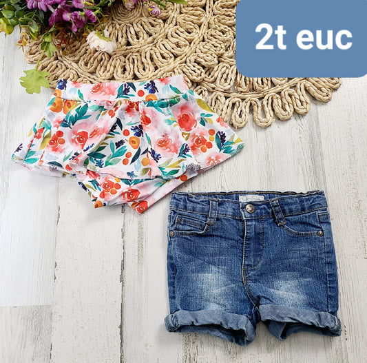 2t floral skort and jean shorts