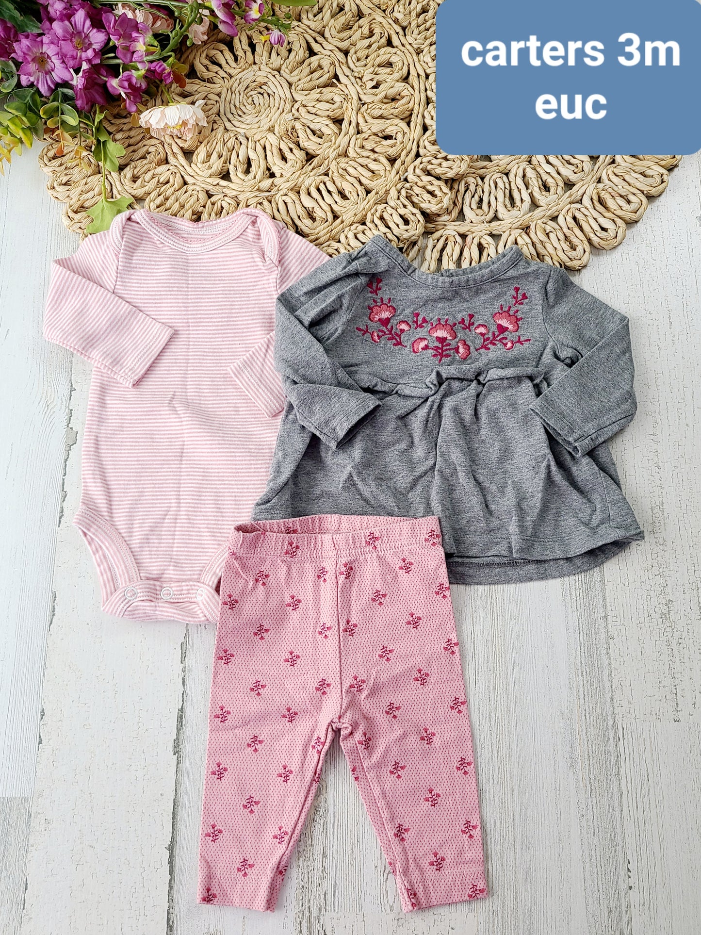 carters 3 pink and gray