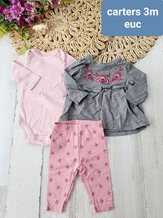 carters 3 pink and gray