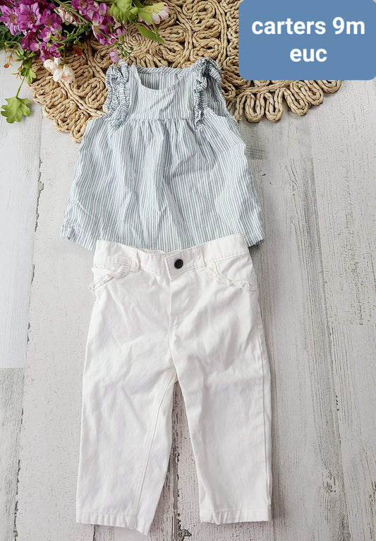 carters blue striped tank and white jeans