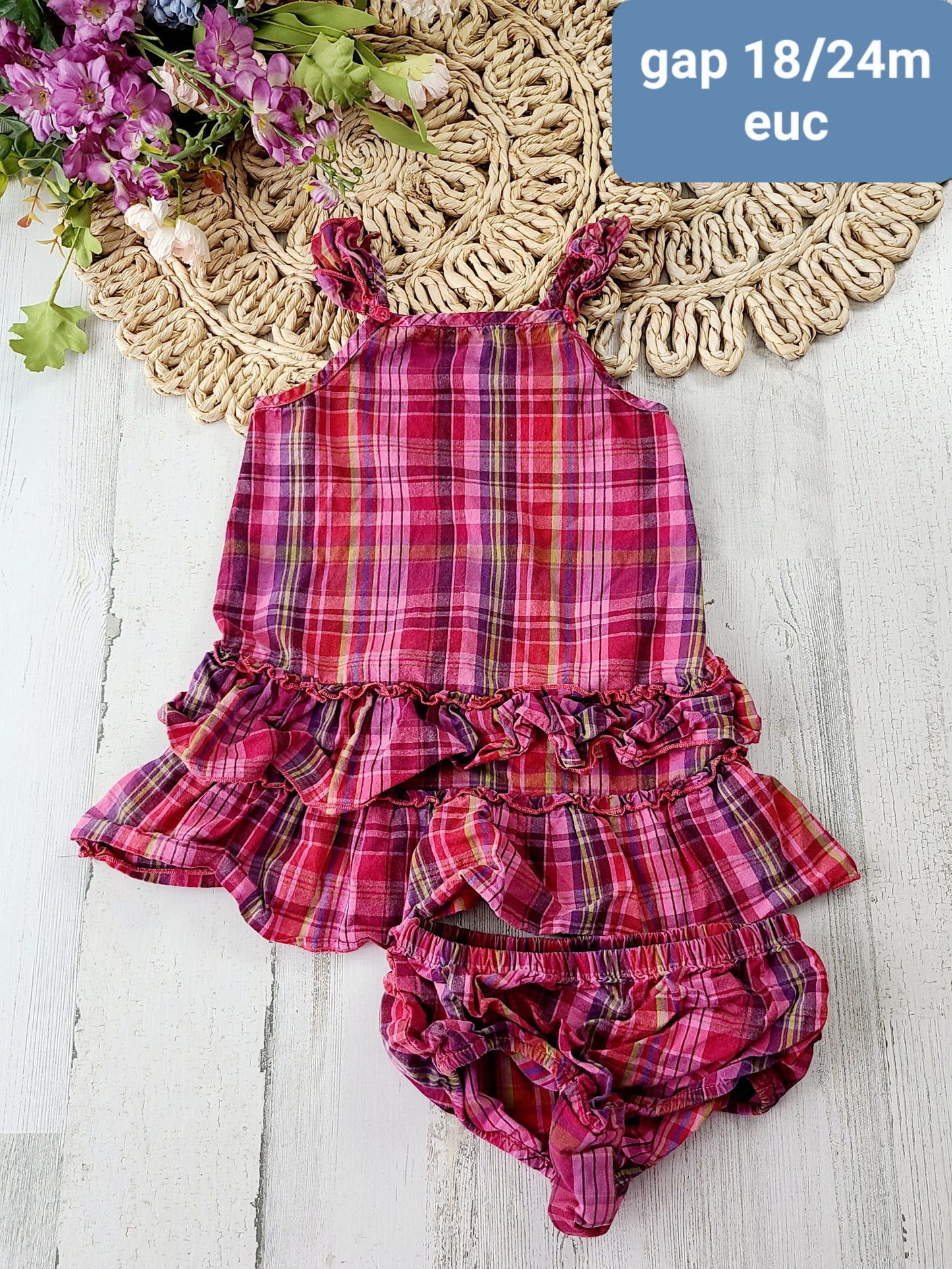 gap plaid dress and bloomers