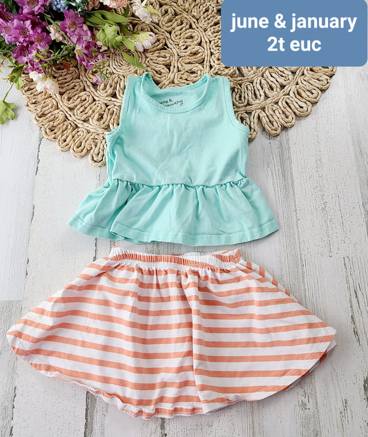 june & january aqua and striped skirt