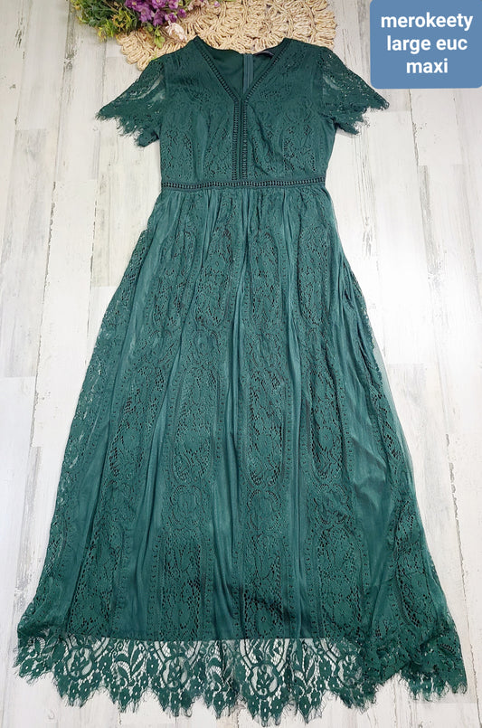 merokeety green lace maxi