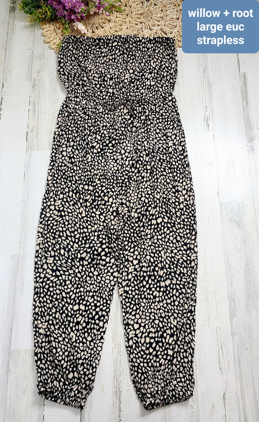 willow + root leopard strapless jumpsuit