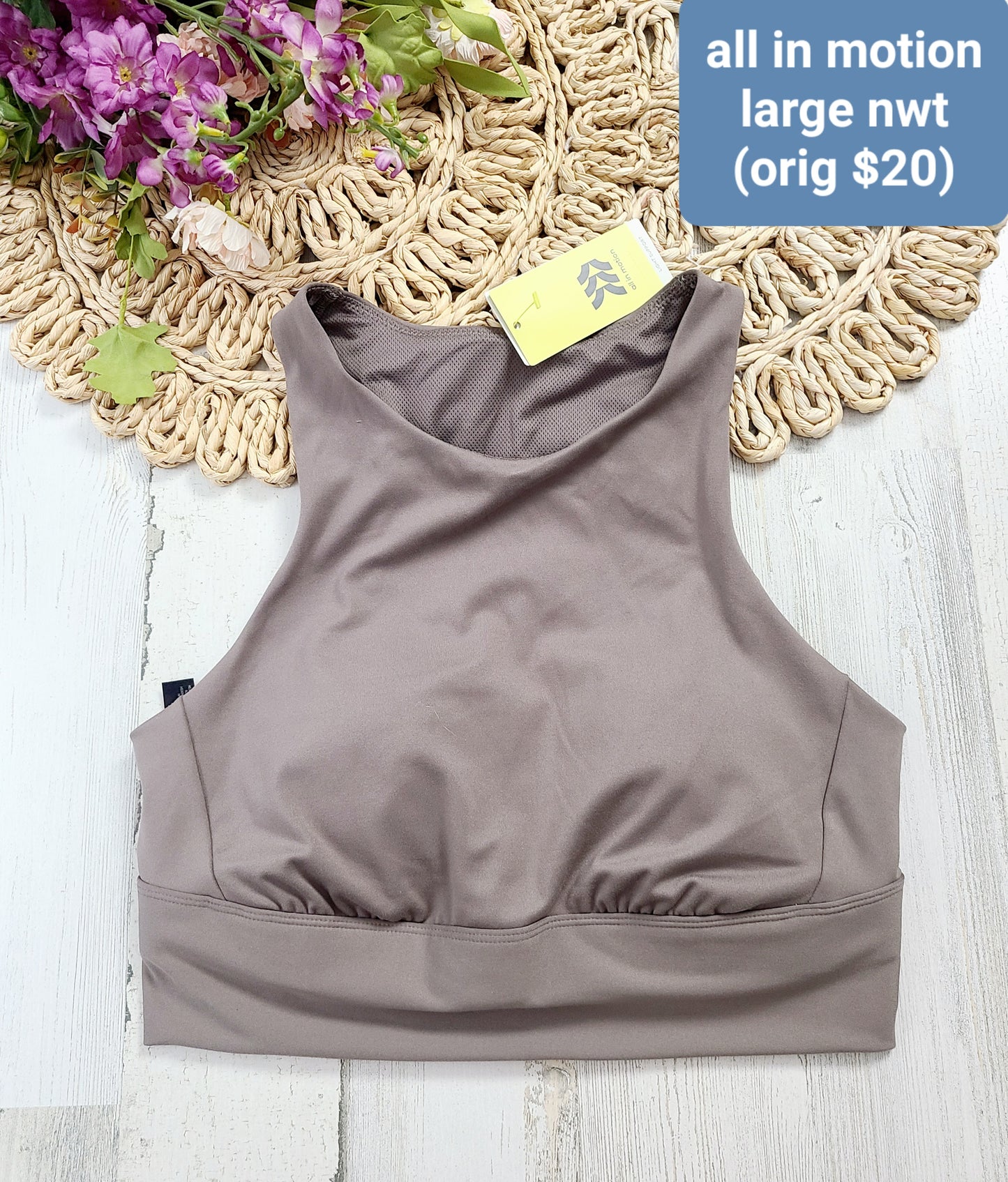 new all in motion taupe sports bra