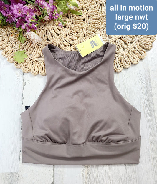 new all in motion taupe sports bra