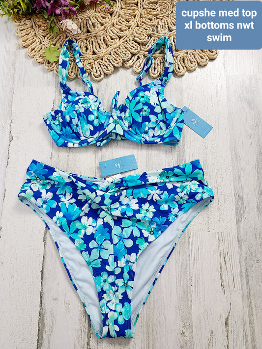 new cupshe blue floral swim