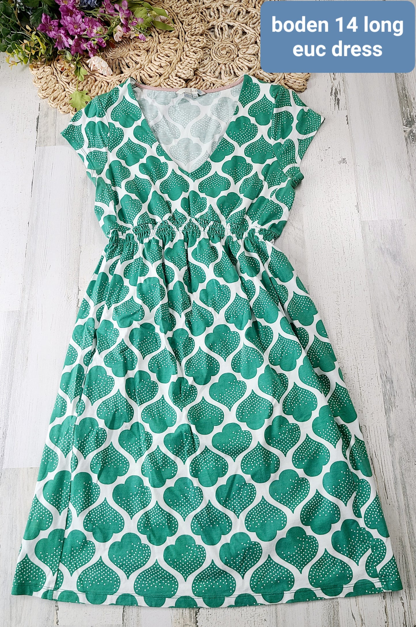 boden green white dress