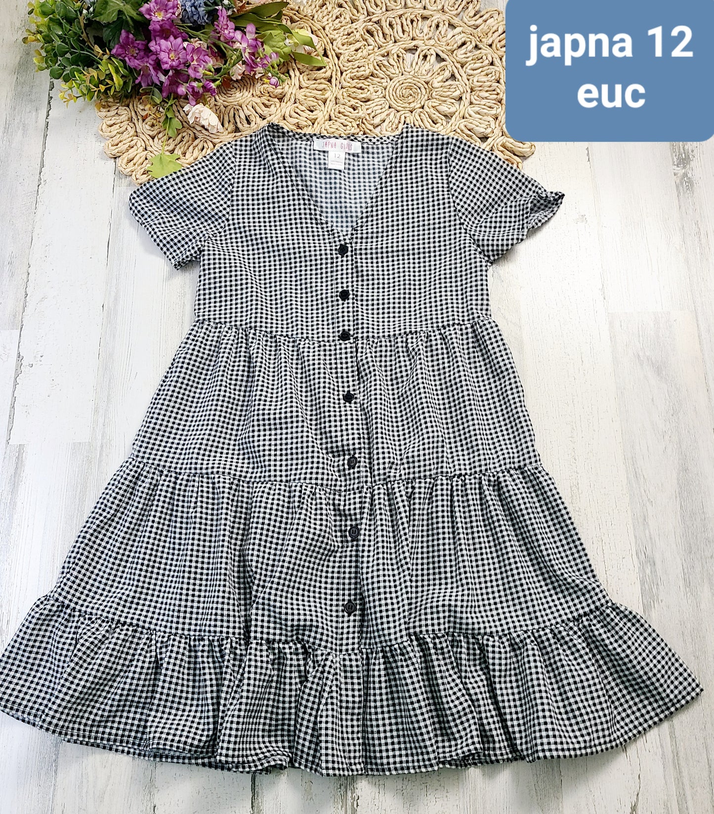 japna black white plaid dress