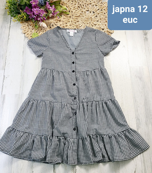 japna black white plaid dress