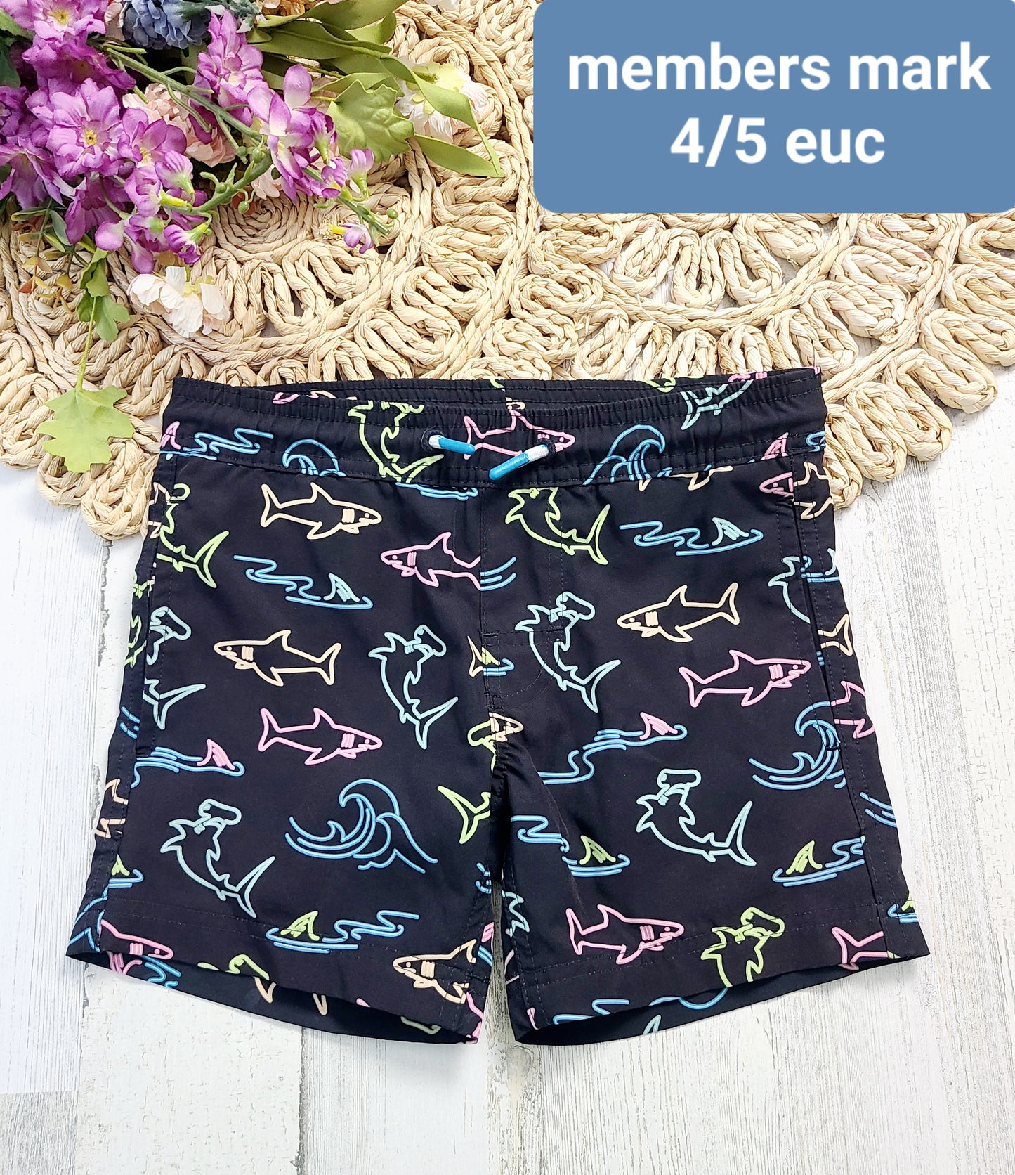 members mark black shark swim trunks