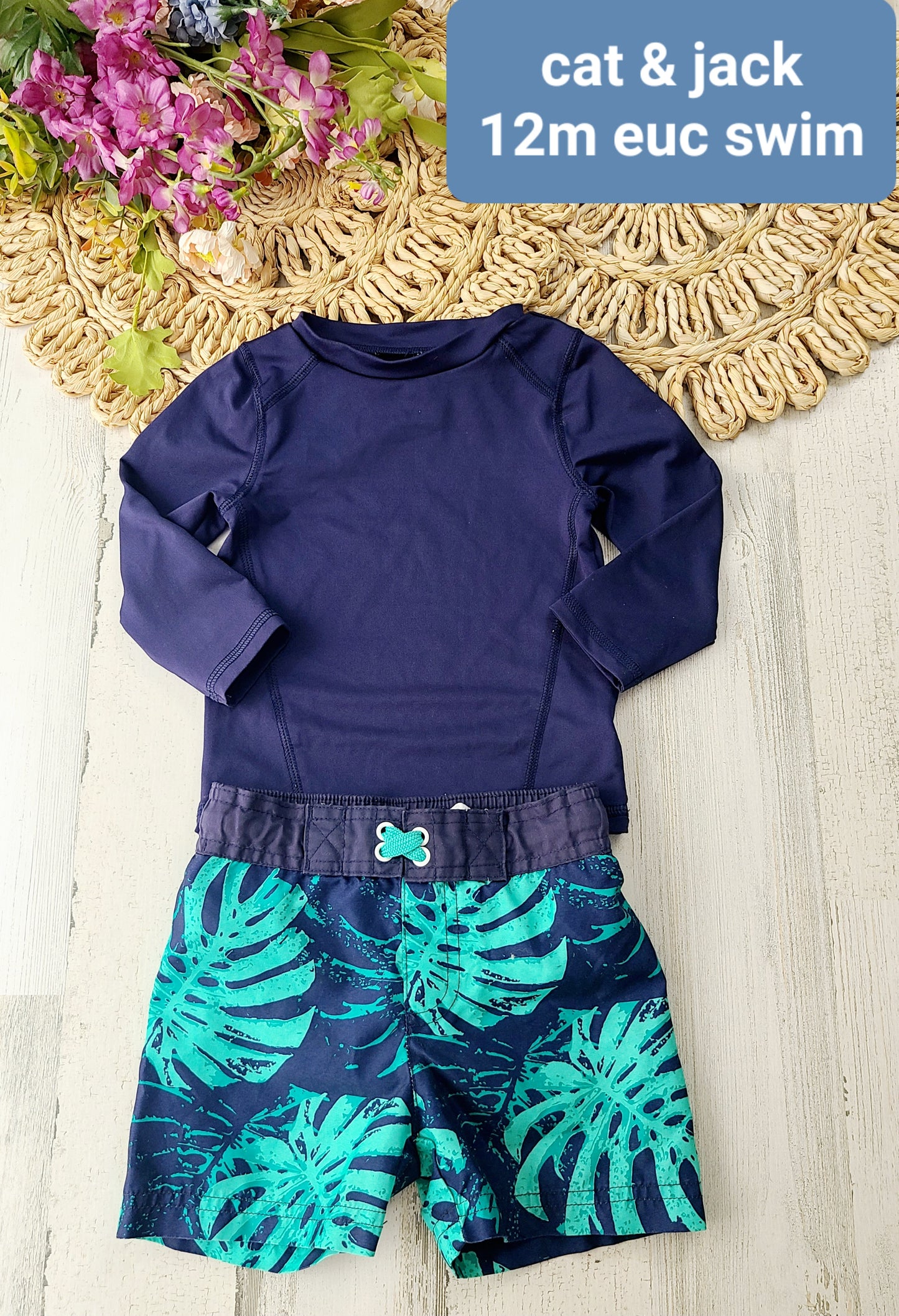 cat & jack navy leaf swim set