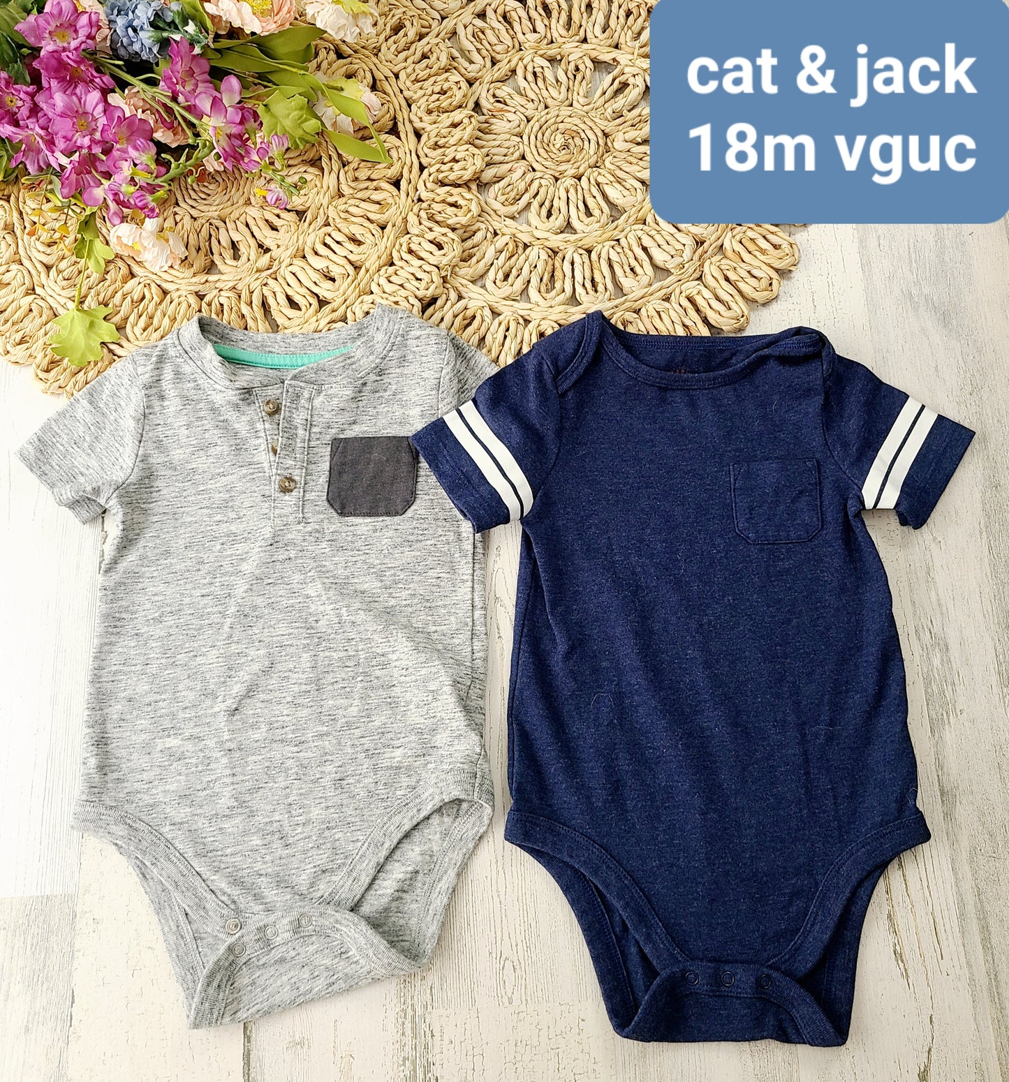 cat & jack onesies 18m gray and navy
