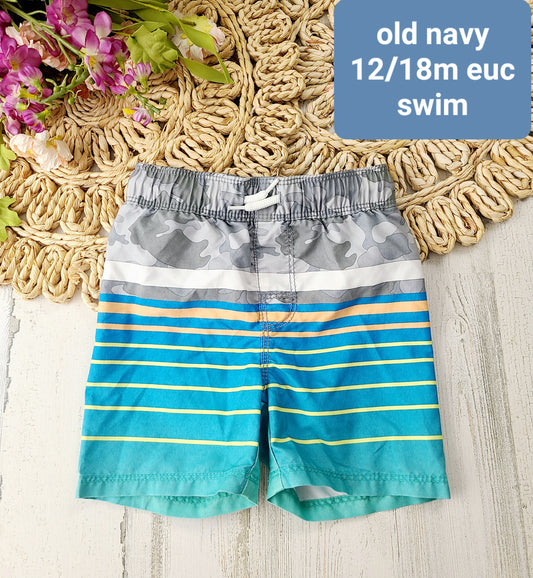 old navy striped gray camo swim trunks