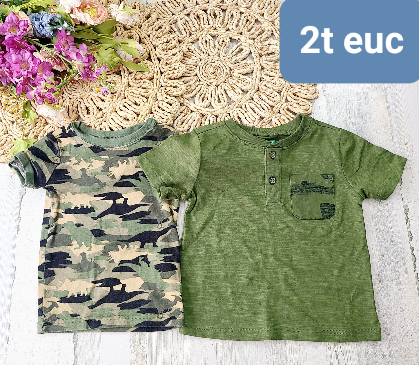 dino camo and green tee