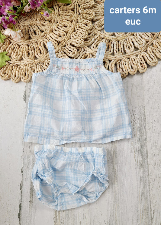 carter's 6m blue plaid tank set