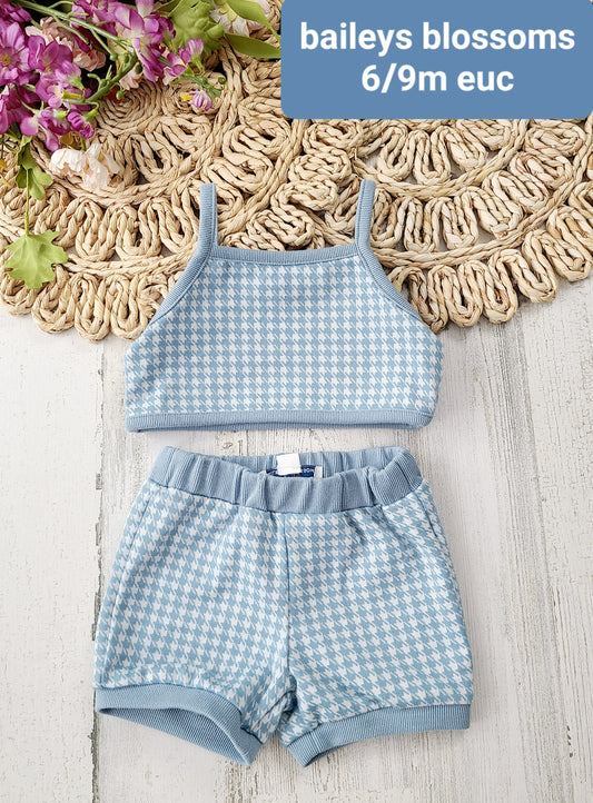 bailey's blossoms houndstooth blue set
