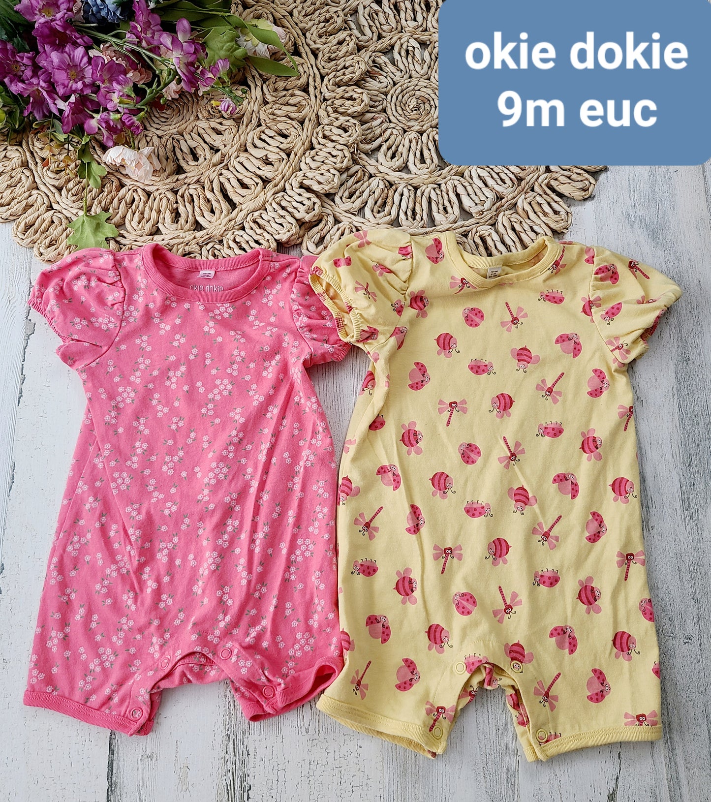 okie dokie rompers pink and yellow