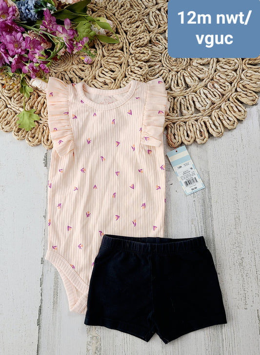new ruffle sleeve onesie black shorts