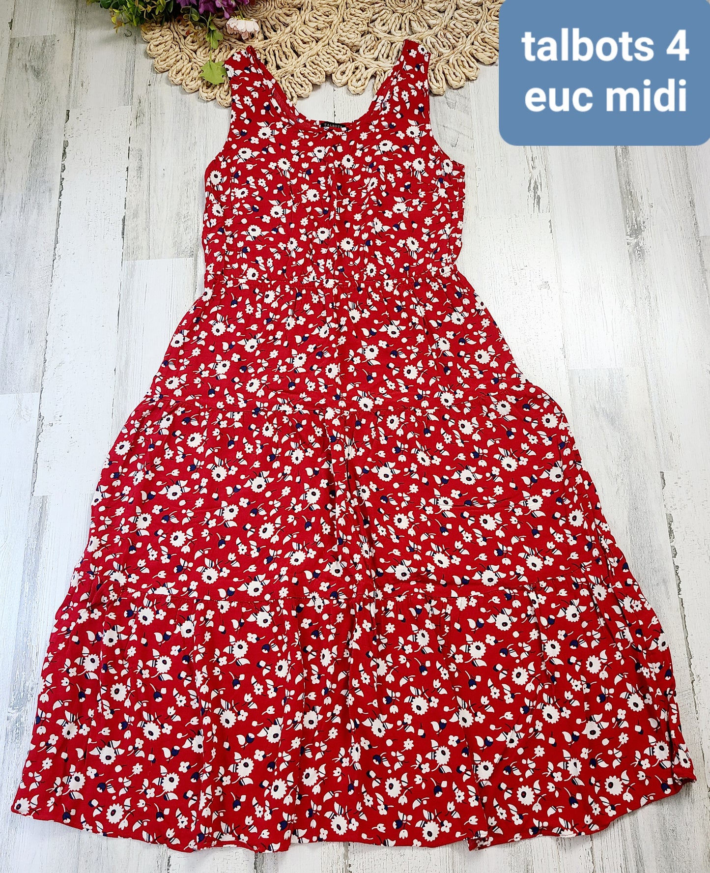 talbots red floral midi dress