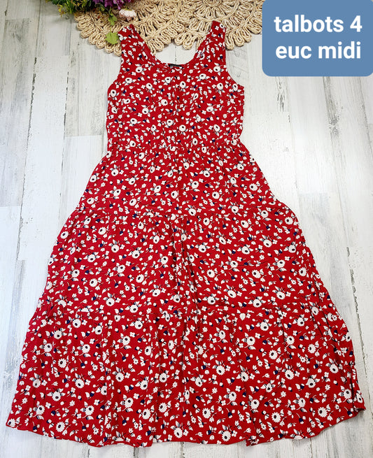 talbots red floral midi dress