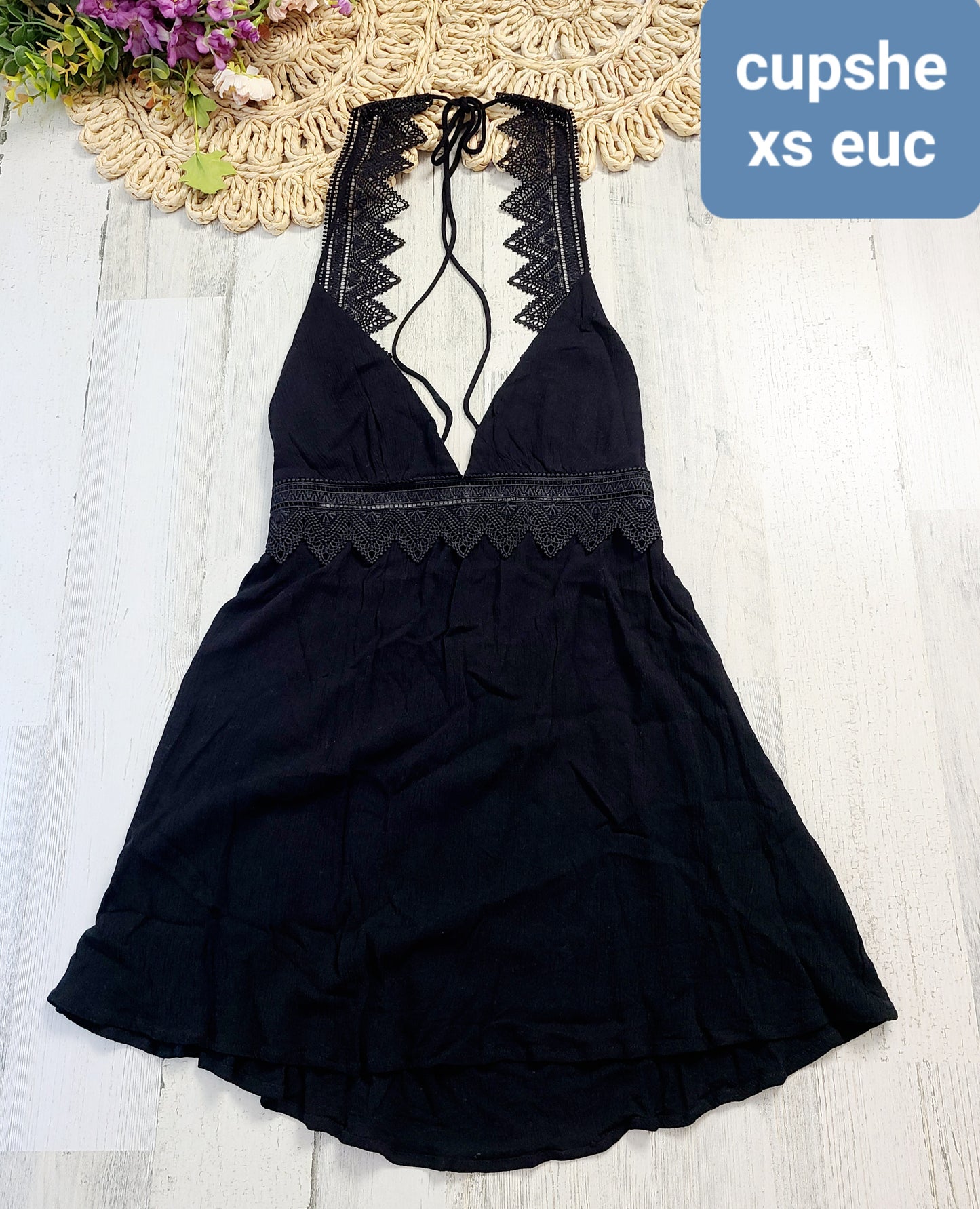cupshe black lace straps dress