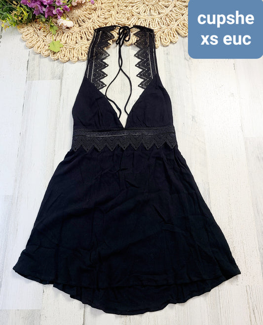 cupshe black lace straps dress