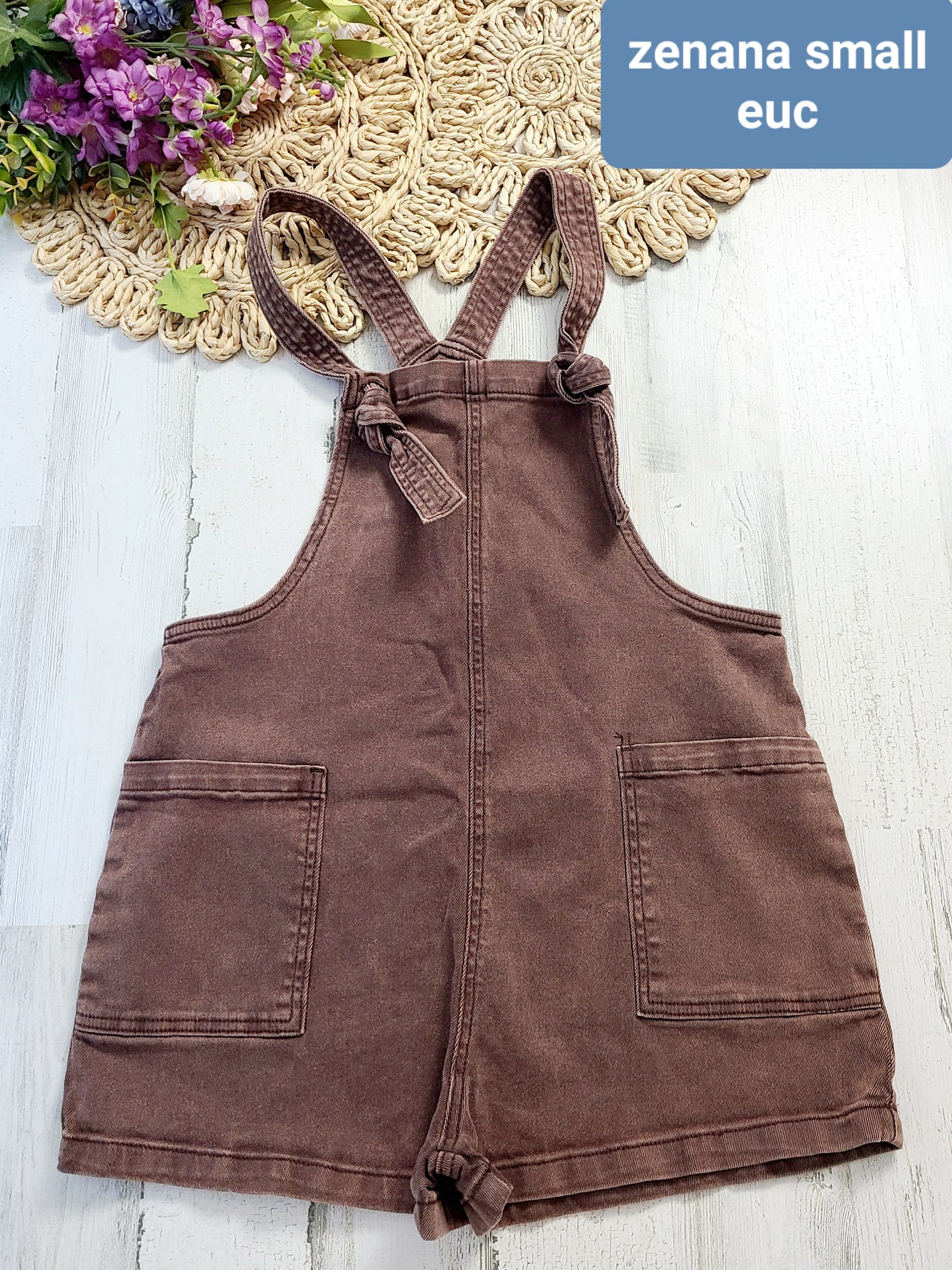 zenana brown overall shorts