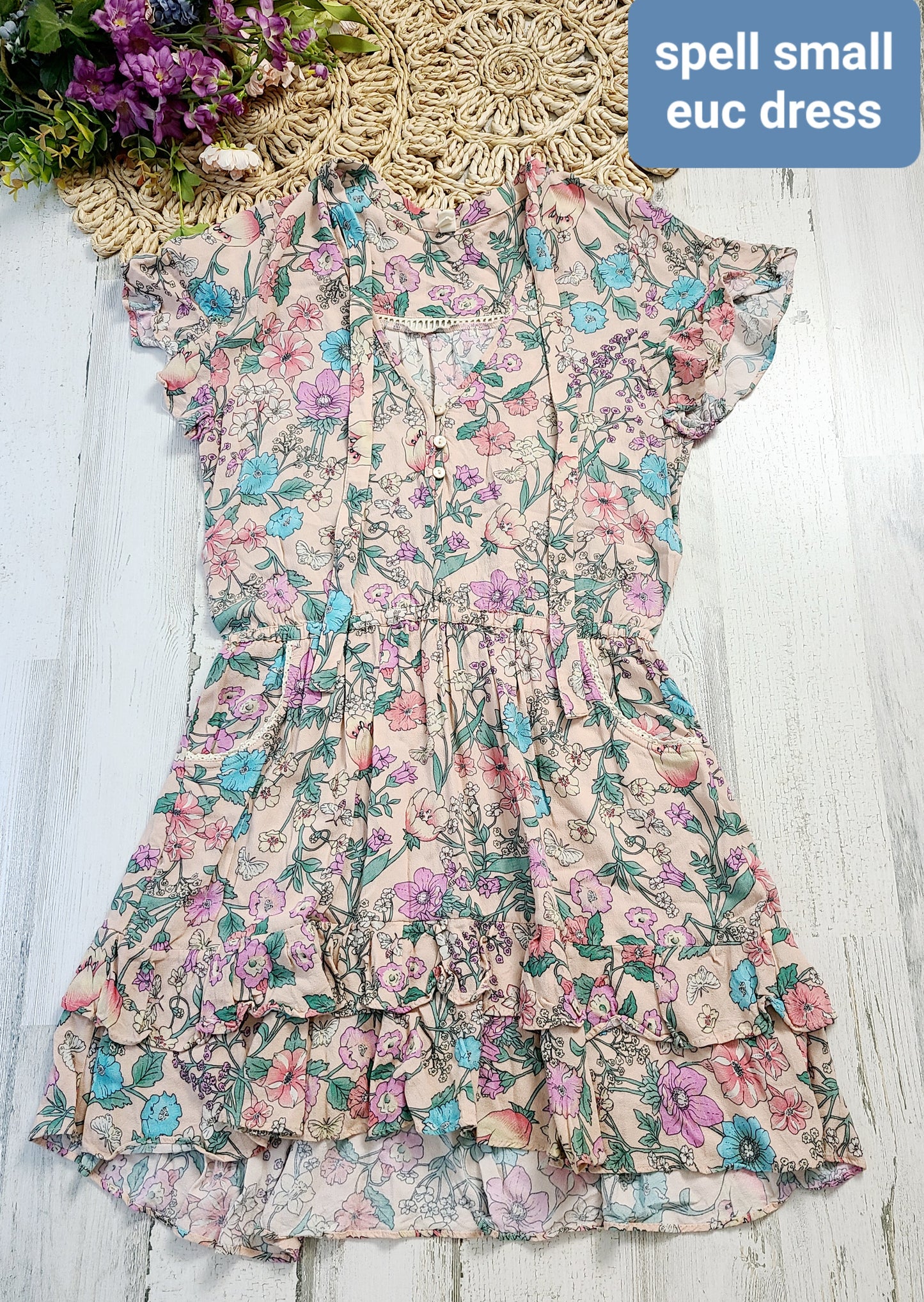 spell floral dress ruffle bottom