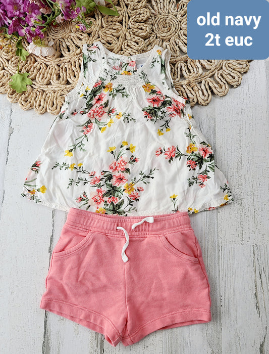 girls old navy set white floral pink shorts