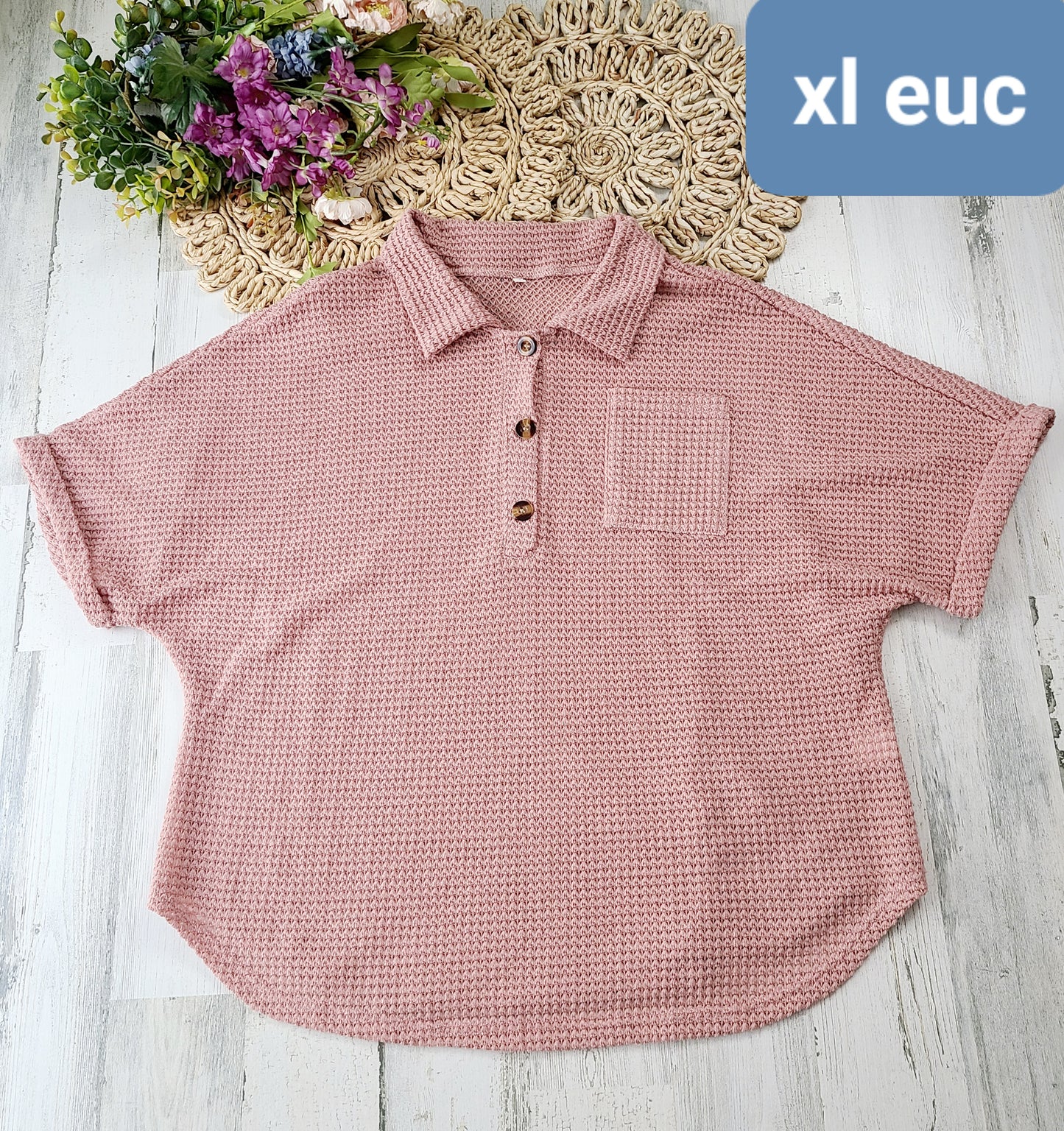 xl pink waffle henley