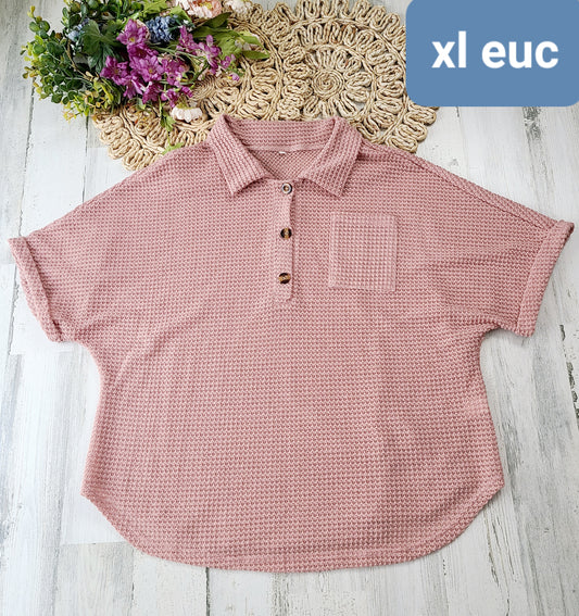 xl pink waffle henley