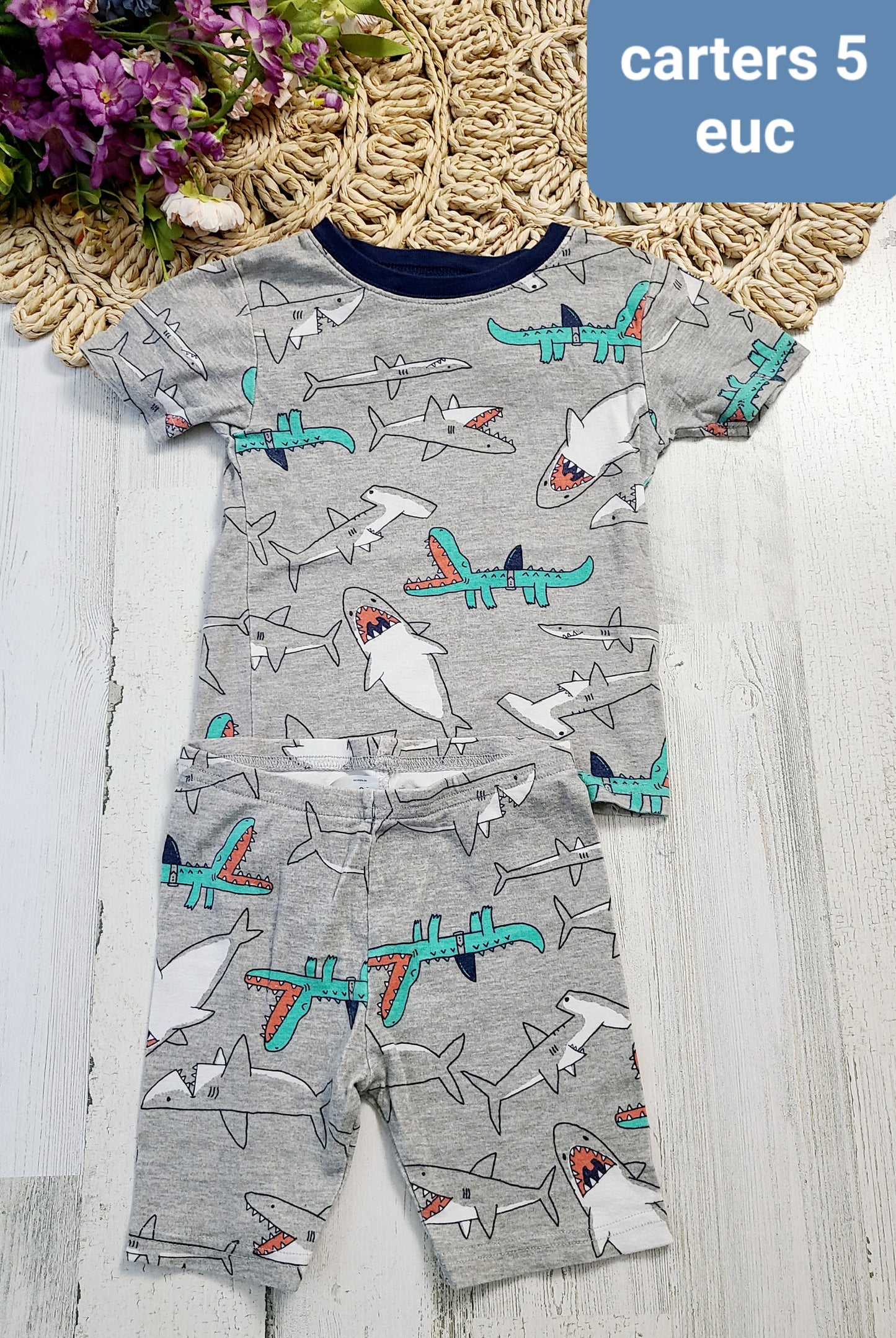 carters shark pj gray shorts