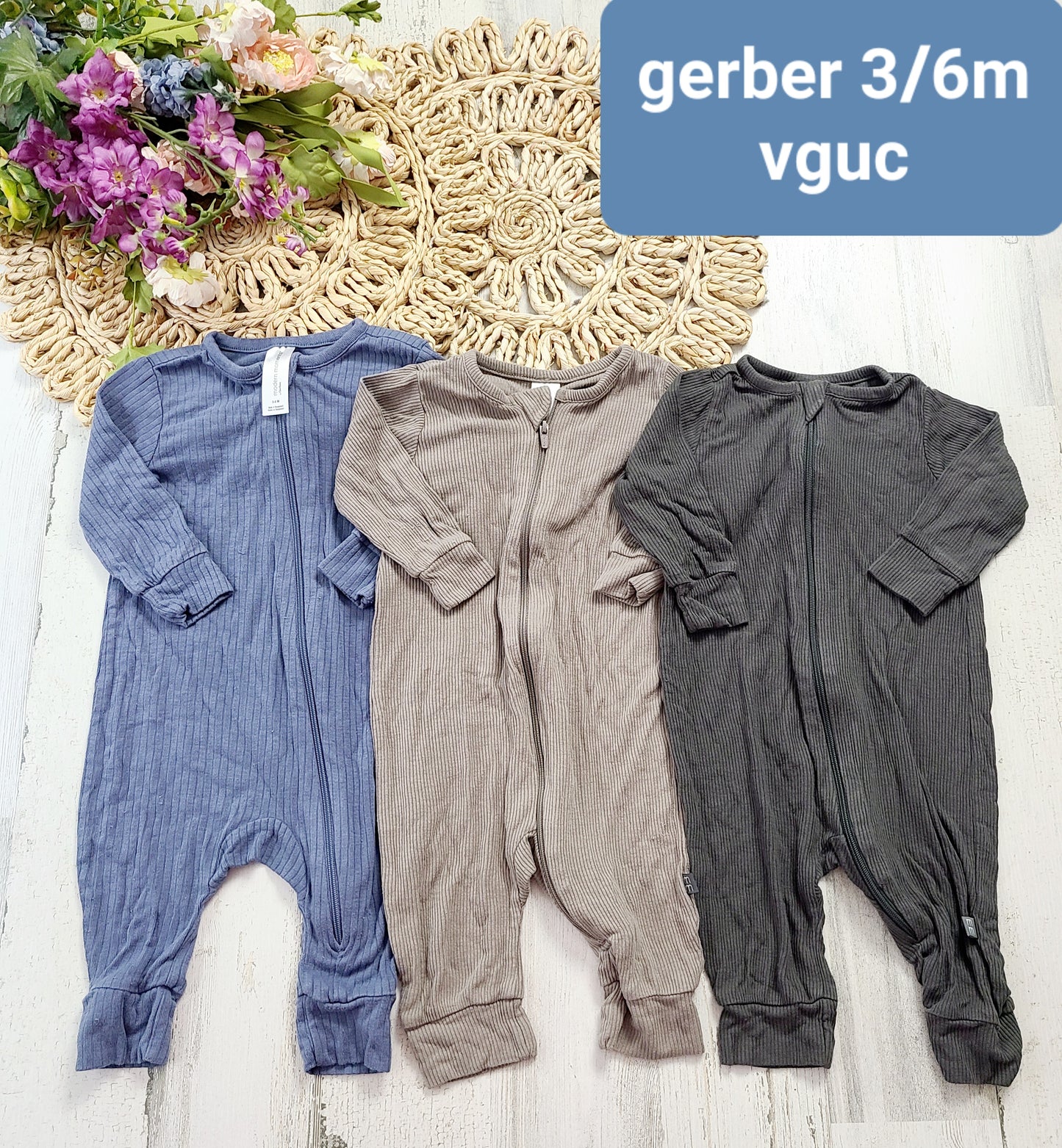 gerber ribbed blue tan pj