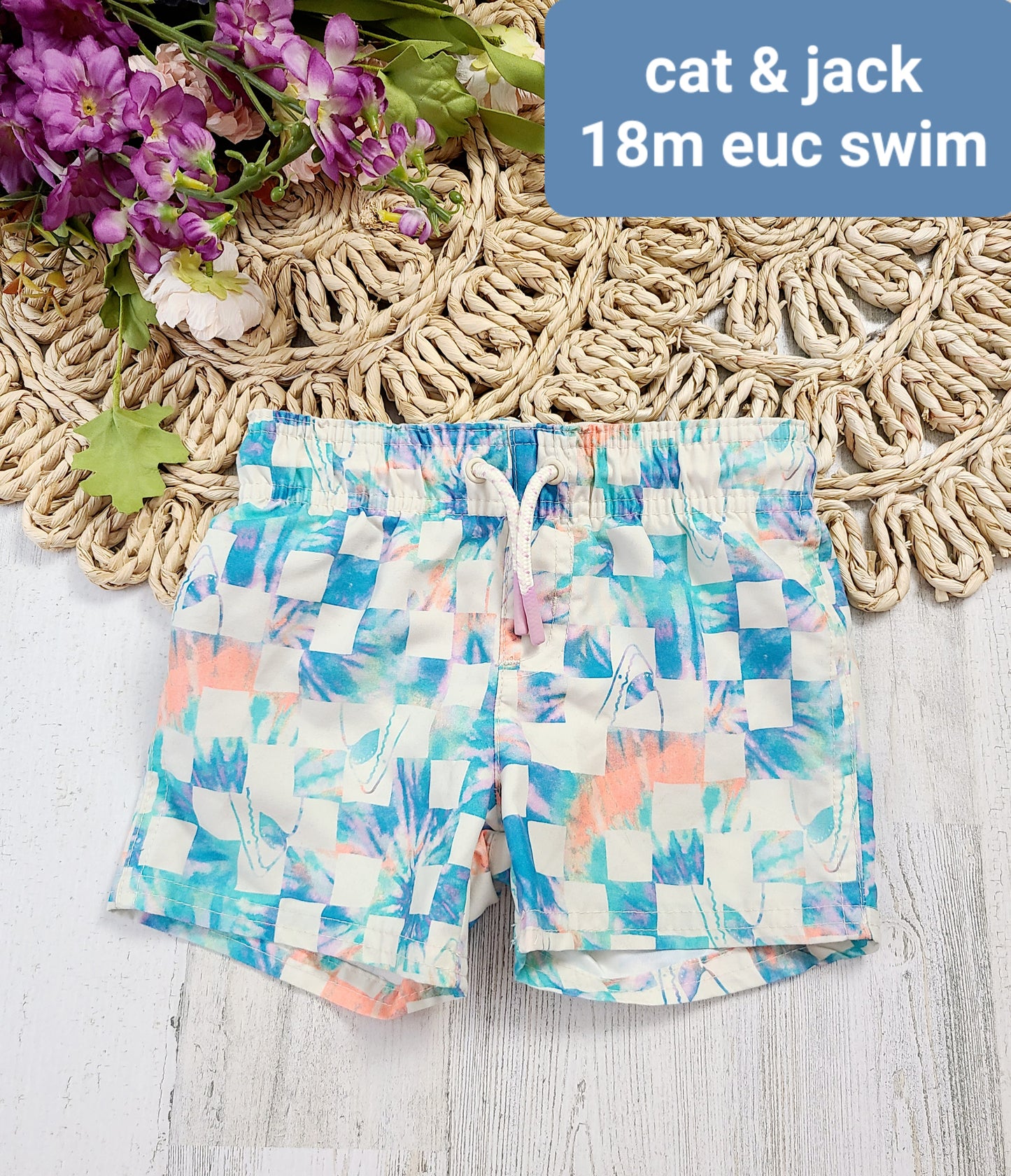 cat and jack checkered boys swim trunks